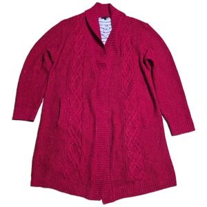 TALBOTS Long Cardigan Sweater Women Size XL‎ Red Cable Knit Shawl Collar